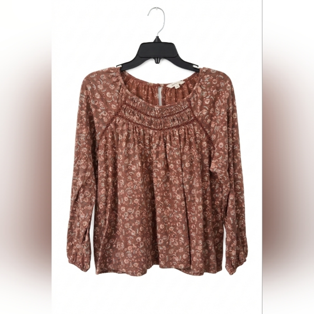 Lucky Brand Floral Blouse in Earthy Brown~Women Size Medium